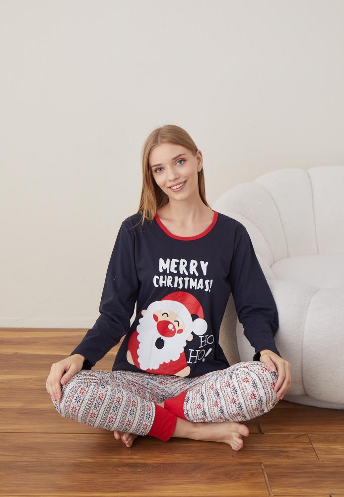 Pijama Dama Craciun " MERRY CHRISTMAS" ,maneca lunga ,pantaloni lungi,Engros